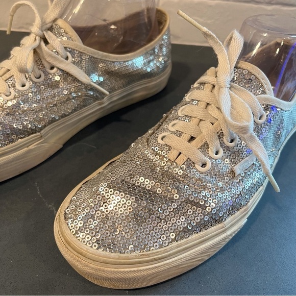 Vans sz 9 silver sequin sneakers lace-up sparkly - Picture 4 of 16